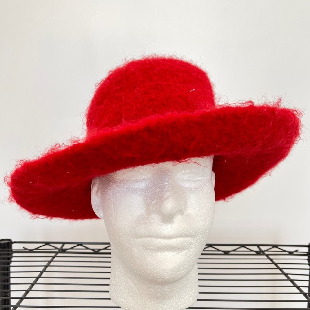 Handmade Red Boiled Wool Hat Unisex 4” Brim OSFA